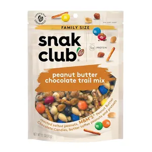 Snak Club Peanut Butter Chocolate Trail Mix with Peanuts, Peanut Butter M&M’S, Toffee Peanuts, and Pretzels, 11 oz Resealable Bag