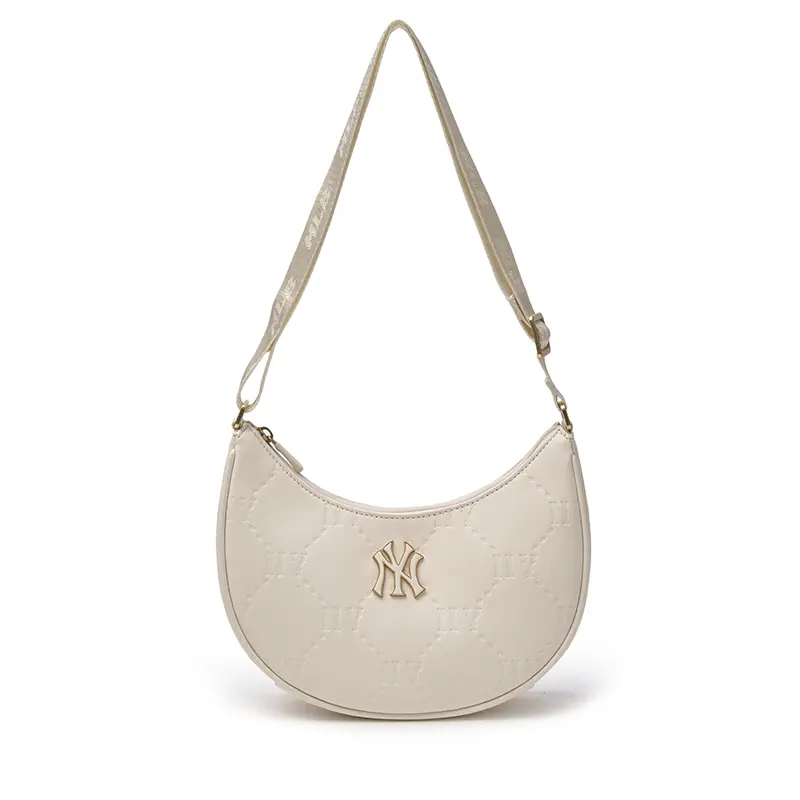 MLB New York Yankees Monogram Tote Bag with NY Logo for Women in Silver and Cream