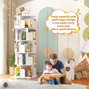 Rotating Bookshelf, 360 Revolving Bookshelf Tower for Small Space, 4 Tier Floor Standing Bookcase Storage Rack, Wood Narrow Book Shelf Organizer for Bedroom, Living Room, Study Room, Black