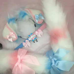 Pink blue white pink ear necklace Halloween costume kawaii goth