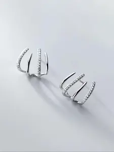 1 pair of S925 pure silver simple temperament micro embedded zircon four claw earrings for women's ins niche design earrings to give as a birthday gift to girlfriend Artificial Zircon Earrings