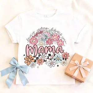 Vintage Boho Floral Mama Graphic Tee for Women,  Casual Summer Top, Mother's Day Gift, Checkered Flower Mom Shirt