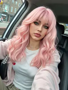 Synthetic Wig with Bangs, Medium Length Curly Hair, Perfect for Halloween & Daily Wear, Women's Cosplay Party Costume Accessory, Synthetic Hair Wigs