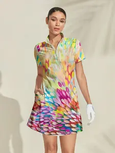 Women's Tennis Dress Golf Dress Yellow Short Sleeve Dress Ladies Golf Attire Clothes Outfits Wear Apparel #15864862
