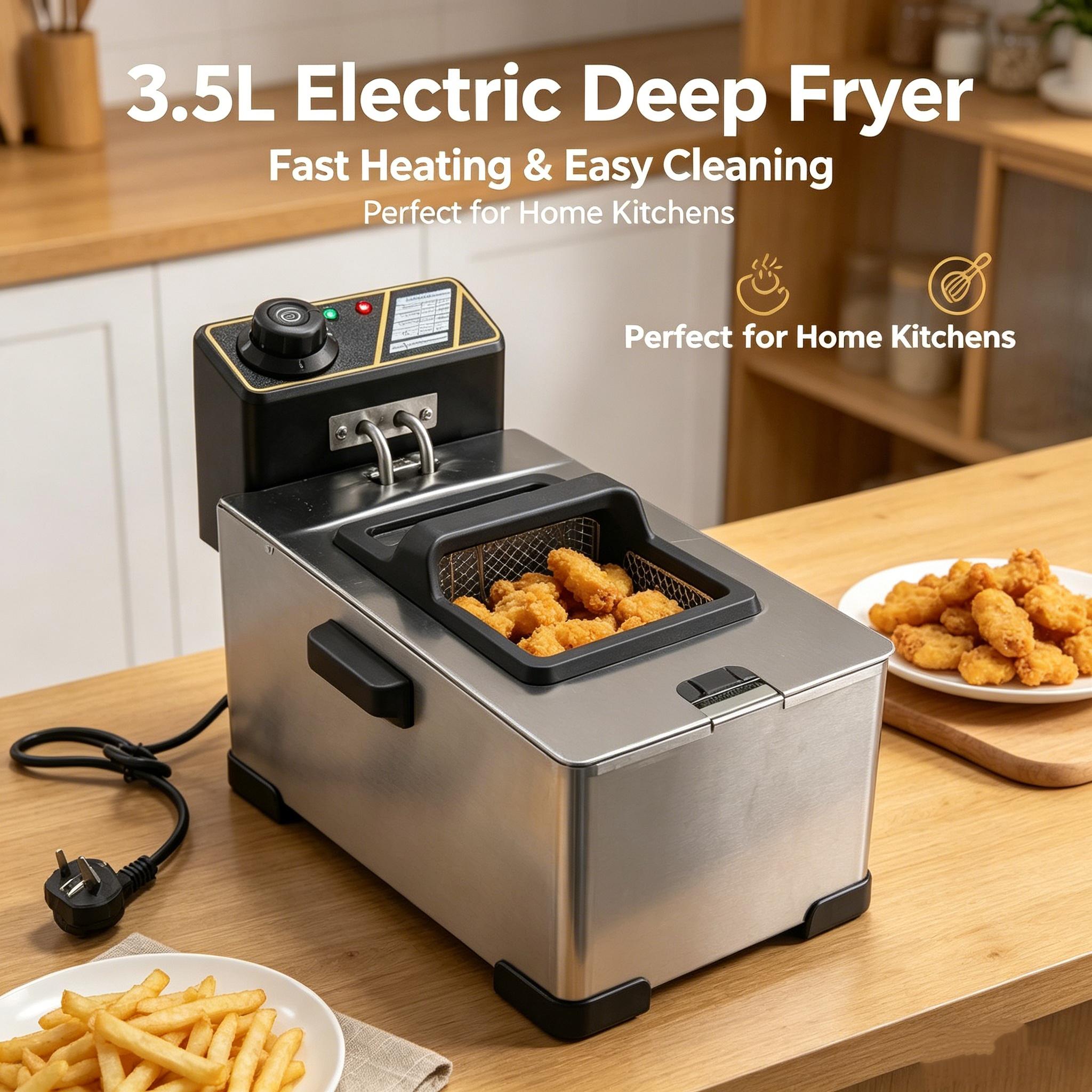 1pc 3.5L Electric Deep Fryer, 2000W 110V, Temp Control & US Plug, Oil Saving Fryer for Chicken Fries Donuts, Home Restaurant Food Truck Frying Machine