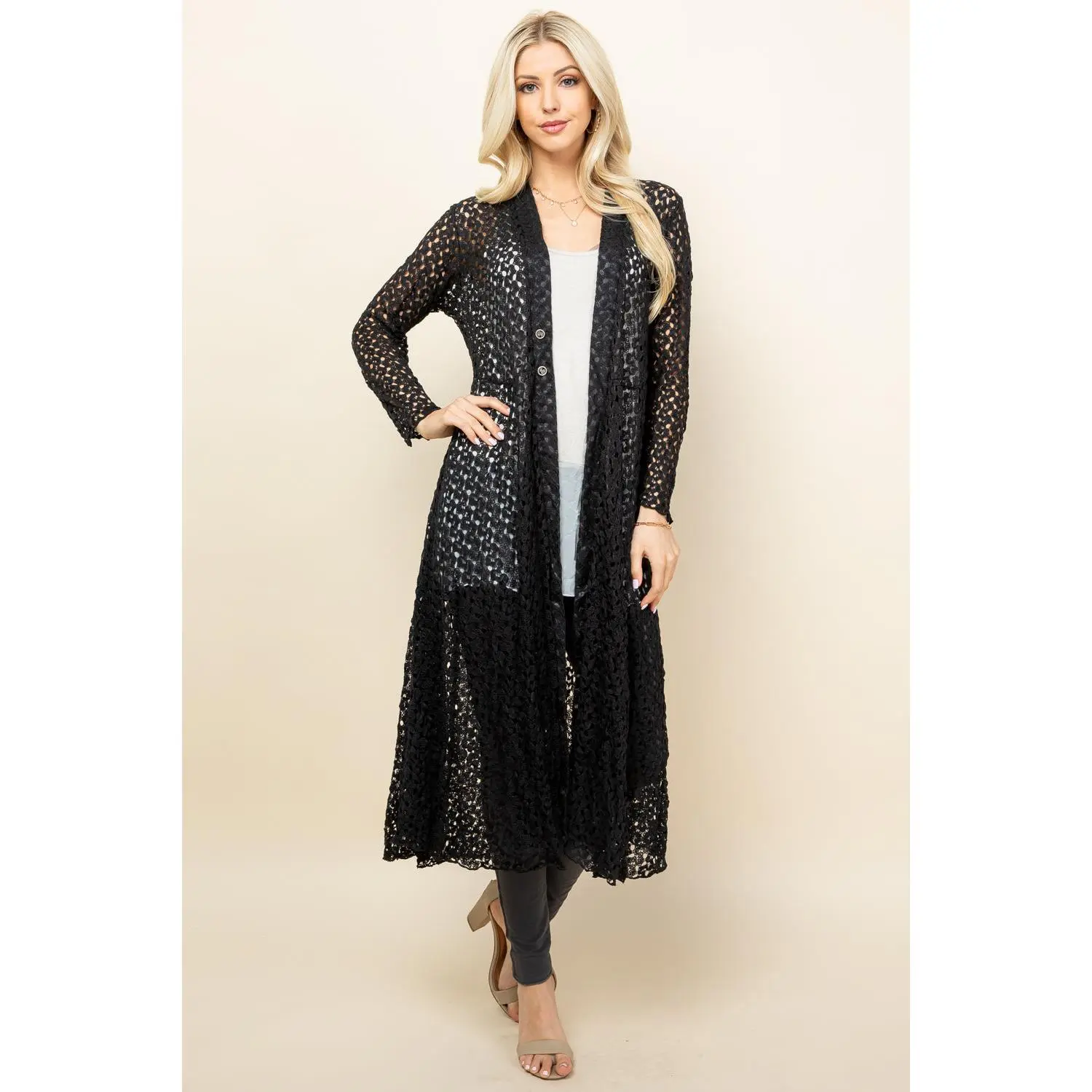 Crochet Lace Jacket – Boho Long Duster for Layering | Handmade in USA