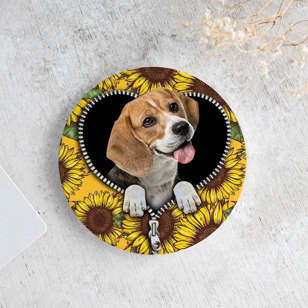 Lovely Beagle Sunflower Round Ceramic Drink Coasters