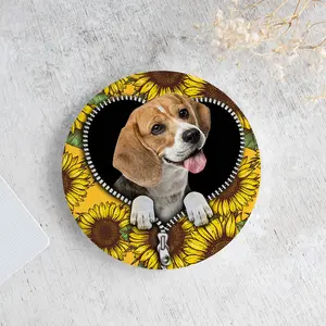 Lovely Beagle Sunflower Round Ceramic Drink Coasters