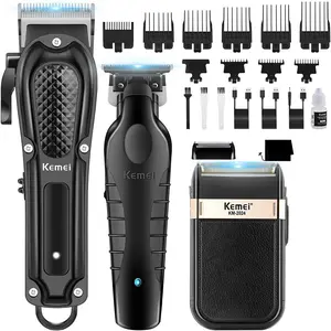Kemei Professional Hair Trimmer for Men, Cordless Barber Clipper, T-Blade Trimmer, Foil Shaver Set, 9 Guide Combs, Electric Hair Trimmer Kit