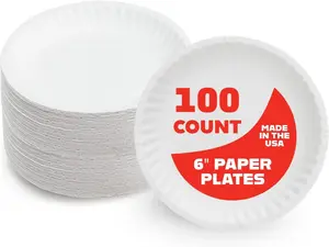 Paper Plates - Uncoated White Plate - Environmentally Friendly - 6-Inches - 100 Pack - Recyclable & Disposable