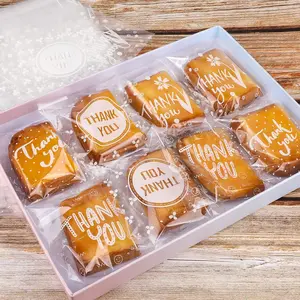 100PCS Thank You Treat Bags – Self Adhesive Cookie Candy Gift Bags, Clear Cellophane Packaging for Party Favors, Sweets & Desserts