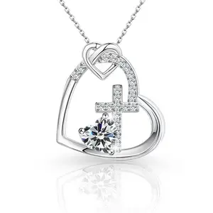 925 Sterling Silver Heart Cross Pendant Necklace for Women | CZ Diamond Love & Faith Necklace | Adjustable Chain Jewelry Gift tarnish proof stainless steel men's
