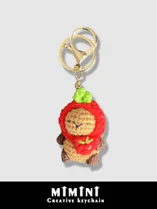 Cute Capybara Shaped Keychain, Strawberry Hat Design, Women's Handbag Decor, Car Keychain, Perfect for Home Decor, Christmas & Valentine's Gift
