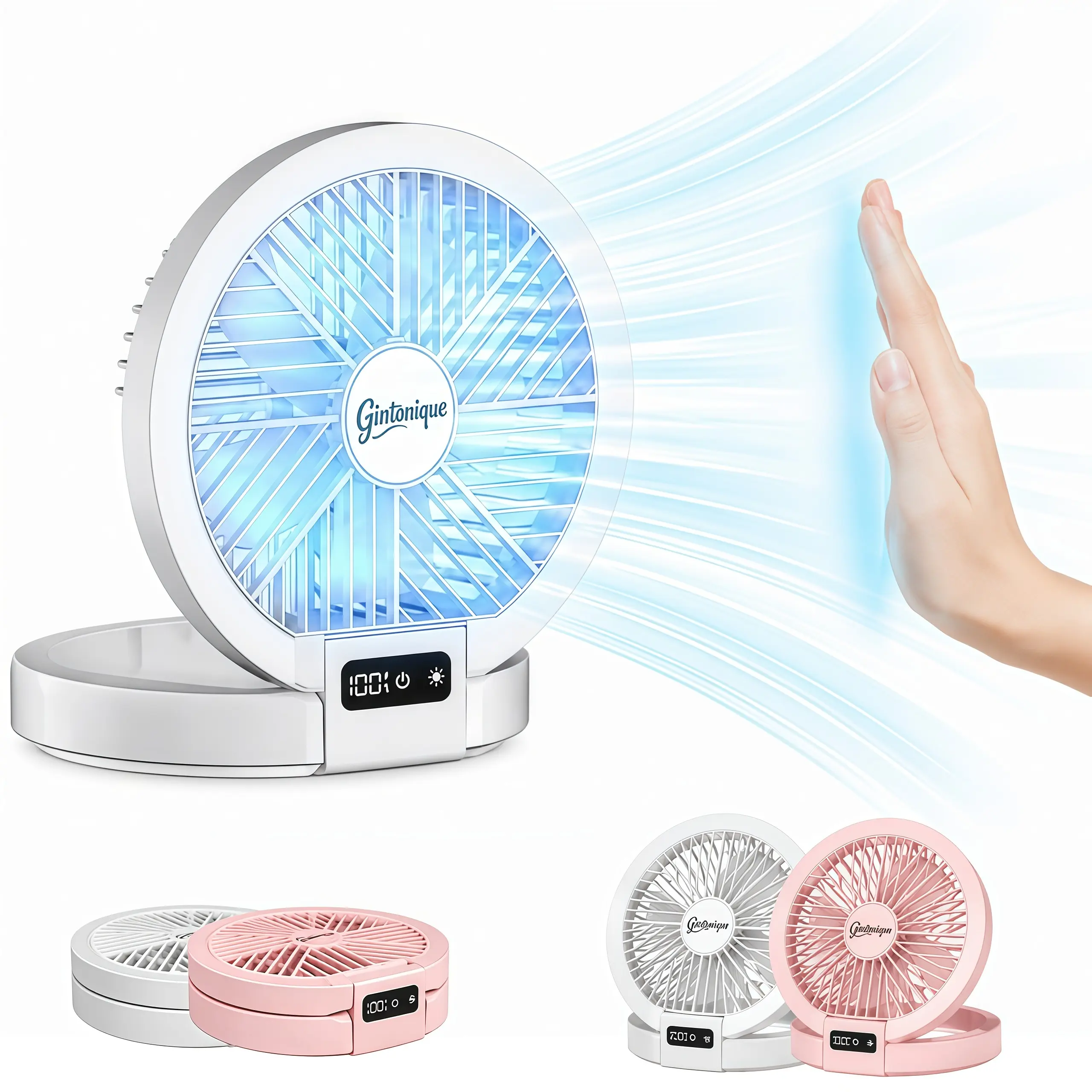 Portable Sports Fan, 5-Speed Foldable Rechargeable Fan for Gym, Camping and Outdoor Activities