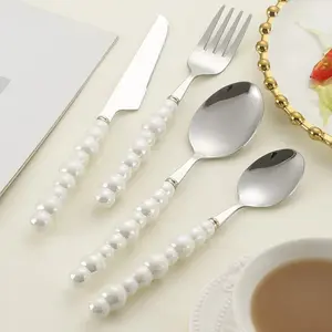 European Luxury Pearl Design Cutlery Set, Stainless Steel Knife Fork Spoon Combination, Elegant Dining Utensils, High-Quality Tableware