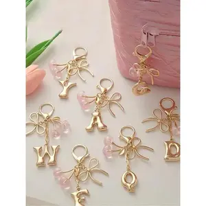 Women's Cherry Bow Keychain Letter Pendant Casual Style Wallet Backpack Accessories Four Seasons Car Keychain