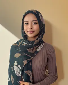 Bamboo Woven Printed Hijab - Garden Florals Deep Green
