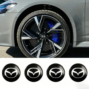 4pcs Wheel Center Cap Stickers for Mazda Models, Aluminum Metal Logo Decals, Car Accessories for Mazda2 M3 Cx-3 Cx-30 Cx-4 Cx-5 X-9 Cx-50 Cx-90 Mx-30 BT-50 Mx-5 Miata