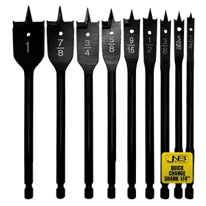 Spade Bit Set, Flat Paddle Bits Sizes 1/4" 5/16" 3/8" 1/2" 9/16" 5/8" 3/4" 7/8" and 1 Inch - Wood Hole Drill Bit Cutters with Quick Change Shank, Woodworking Tools (9-Piece)