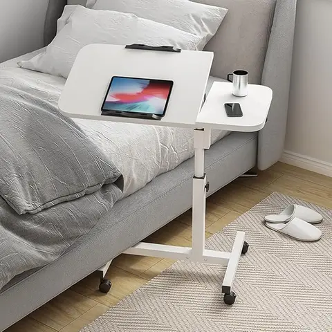 Over The Bed Table with Wheels 23.6''~37.4'' Adjustable Height Bedside Table Mobile Rolling Laptop Stand Tilting Overbed Table for Couch Home Office Hospital