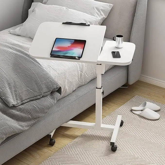 Over The Bed Table with Wheels 23.6''~37.4'' Adjustable Height Bedside Table Mobile Rolling Laptop Stand Tilting Overbed Table for Couch Home Office H