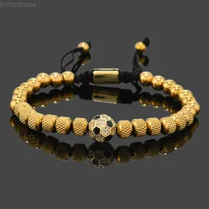 Soccer Ball Beaded Bracelet, Adjustable Braided Soccer Charm Bracelet for Men Iced Out Soccer Bracelet, Gold Silver Black Football Beaded Bracelet, Sports Jewelry
