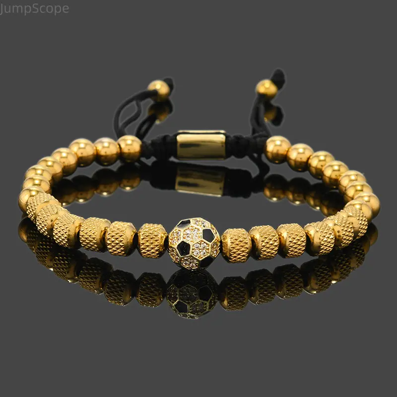 Soccer Ball Beaded Bracelet, Adjustable Braided Soccer Charm Bracelet for Men Iced Out Soccer Bracelet, Gold Silver Black Football Beaded Bracelet, Sports Jewelry
