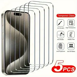 Premium Tempered Glass Screen Protectors for iPhone - 5 Pack, Ultra Clear, Scratch Resistant, Bubble Free