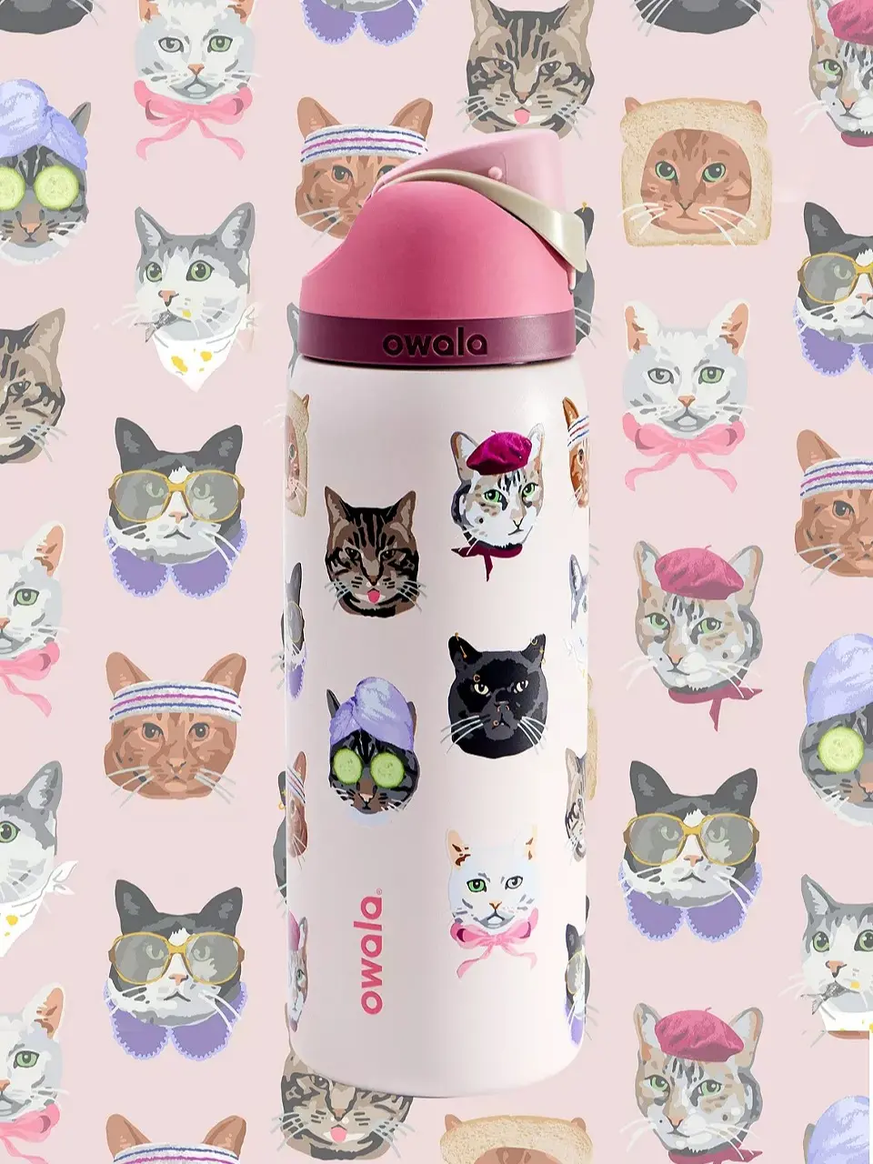 Cat Theme Water Bottle 32oz Reusable Hydration Flask with Handle