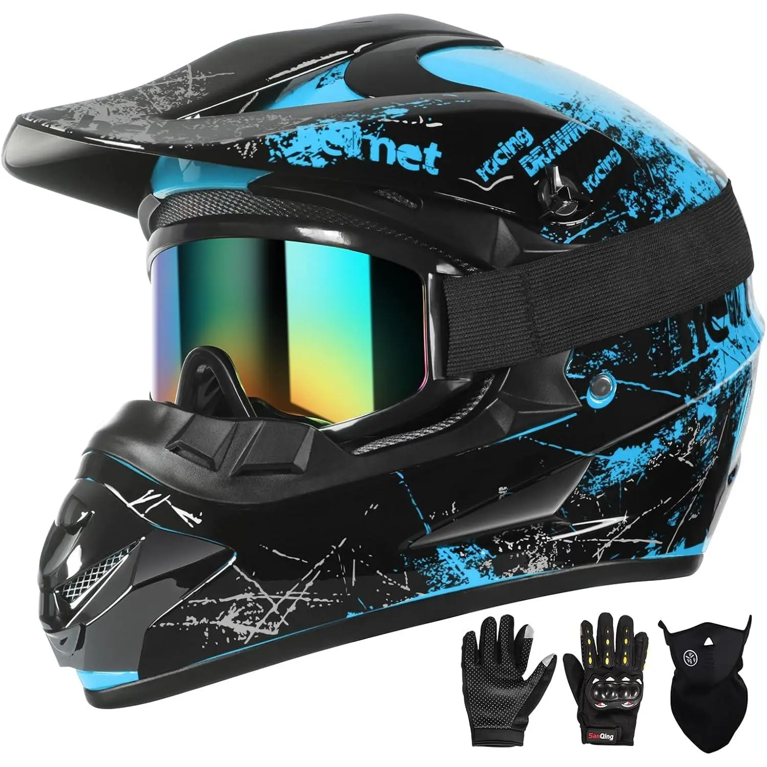 full face motorcycle helmets for kids Youth Motocross Helmet Dirt Bike ATV Bump Safty Helmet Helmet Off-Road Mountain Bike Helmet with Goggles Gloves Mask DOT Approved (Black Blue, S) : Automotive A true youth sized full face motorcycle helmet Wow Youth Kids Motocross Helmet