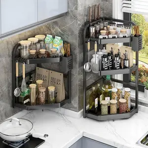 Non-drilling kitchen corner storage rack, triangular corner storage rack, countertop seasoning rack, knife rack, chopstick holder, multi-functional rack