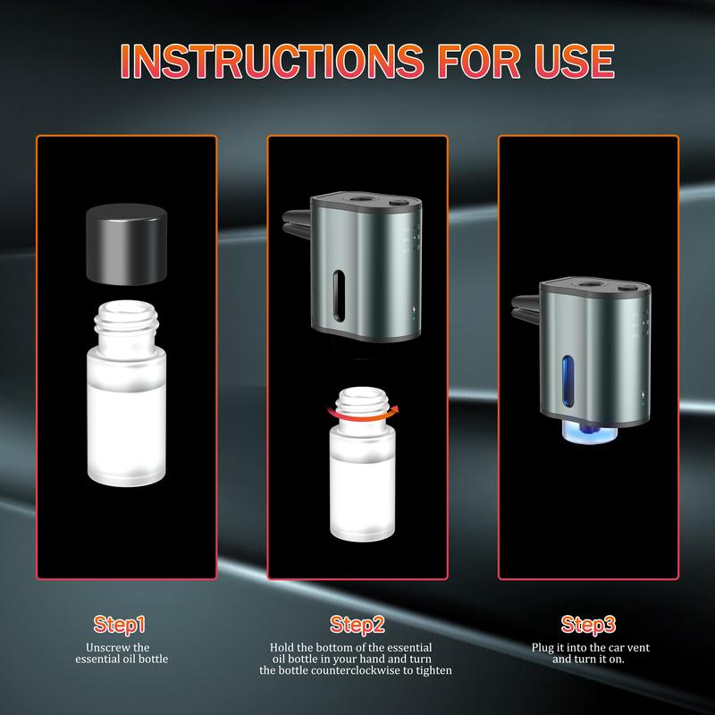 Smart Car Air Freshener with Three Scent Intensity Levels, Portable Waterless Diffuser, Aromatherapy with 3*10ML Natural Perfumes,Random Shipment of Polygon and Circle Shapes