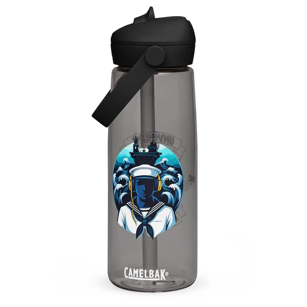 Camelbak Sailor Emblem 25 oz Water Bottle Durable 50% Recycled BPA-Free Tritan Leak-Proof Lid Flip Straw Eco-Friendly Washable Tumbler Cup Portable Reusable Charcoal Drinkware Mug Bottled