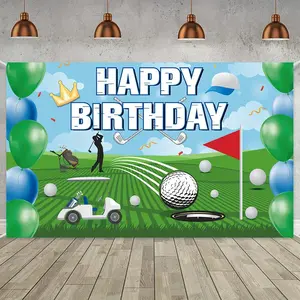 Golf Theme 2D Flat Backdrop, 1PC Polyester Print Photo Background Banner, Reusable Photo Prop for Kids’ Birthday Party, Home Supplies Festive & Party Decoration Curtain, Photo Props