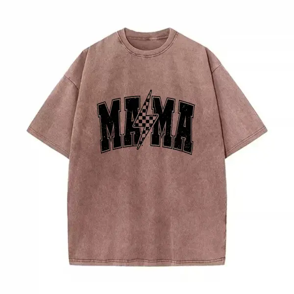t shirts women Mama Lightning Bolt T-shirt, Mama Tee, Mama Shirt, Mom Life Graphic Tee, Retro Mama Tee, Mama Sublimation Shirt Fit Casual Everyday Crewneck Checkered Top Style Vintage Breathable Fabric