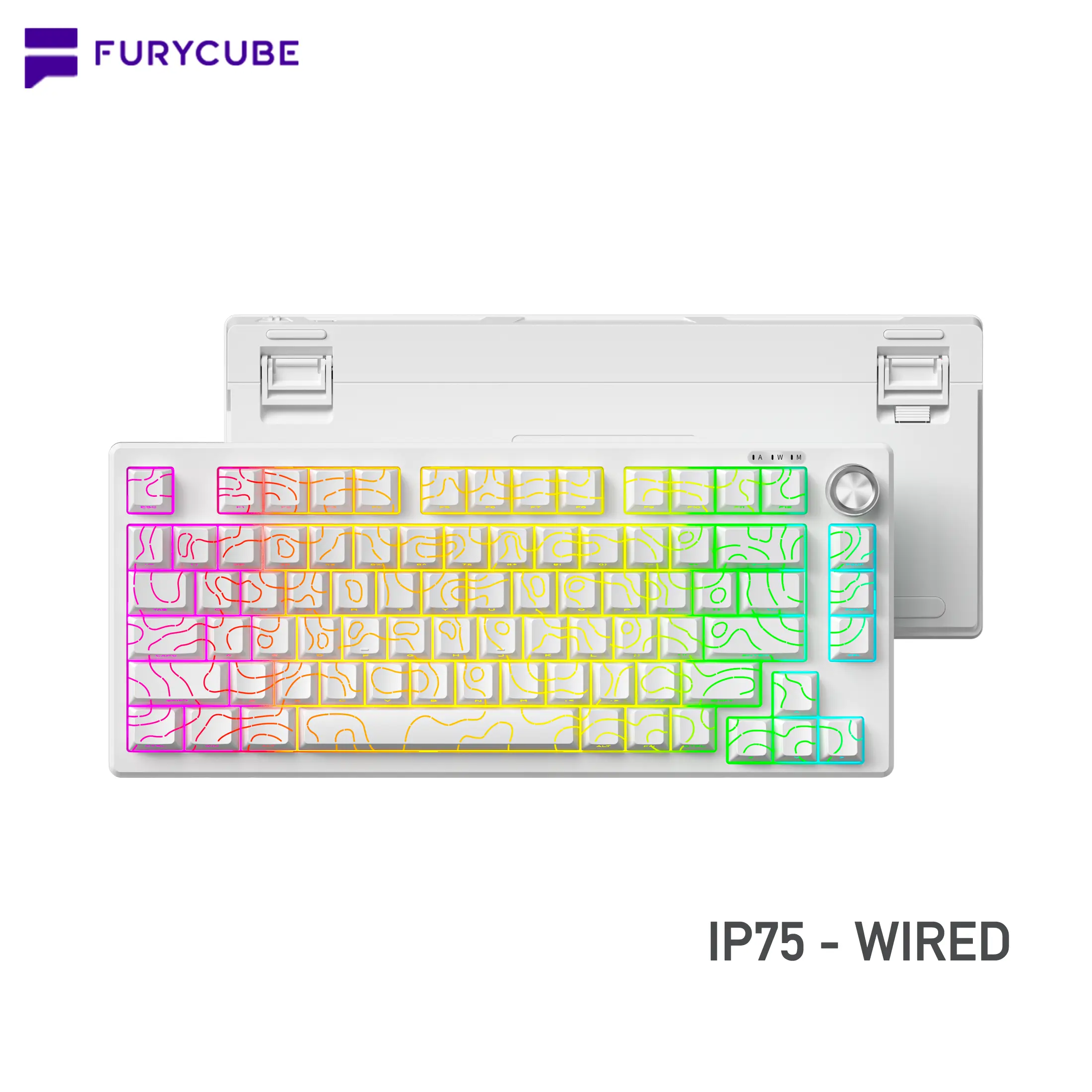 FURYCUBE IP75 75% Gaming Keyboard with Media Knob, RGB Backlit, 80 Keys PBT USB-C Mechanical Feel Keyboard for PC Mac PS4 Xbox, White/gray, Silent office keyboard, Backtoschool
