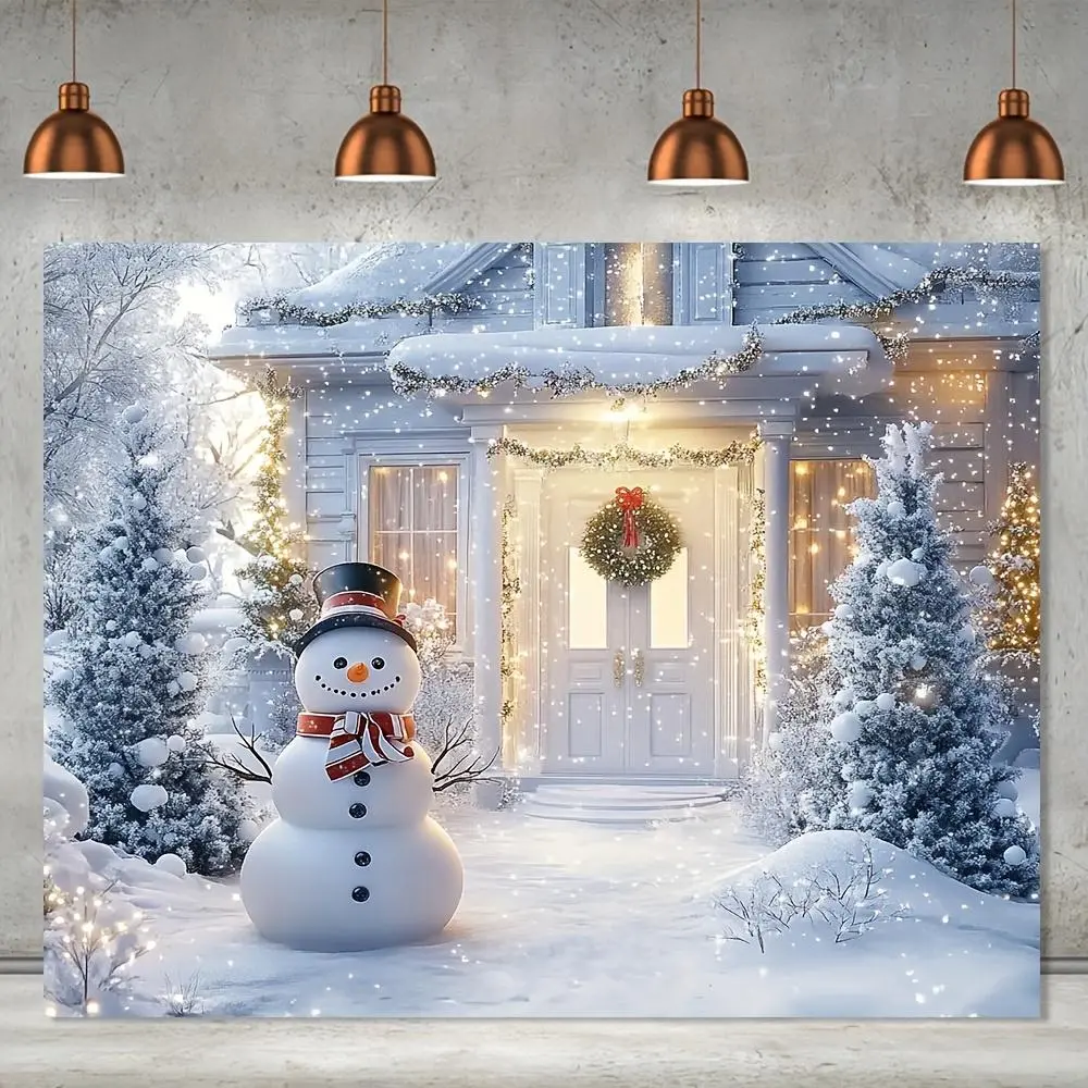 1pc Soft Large Durable Glam Polyester Winter Wonderland Backdrop (179.83x229.87cm) - Snowman & Festive Trees Design, No Electricity Needed, Ideal for Christmas, New Years Eve Party Wall Decor, Photography Studio Background, Indoor