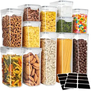 12 Pack Airtight  Storage Container Set,  Kitchen Pantry Organization, Kitchen Canisters for Cereal, Spaghetti, includes 16  Sticker Labels