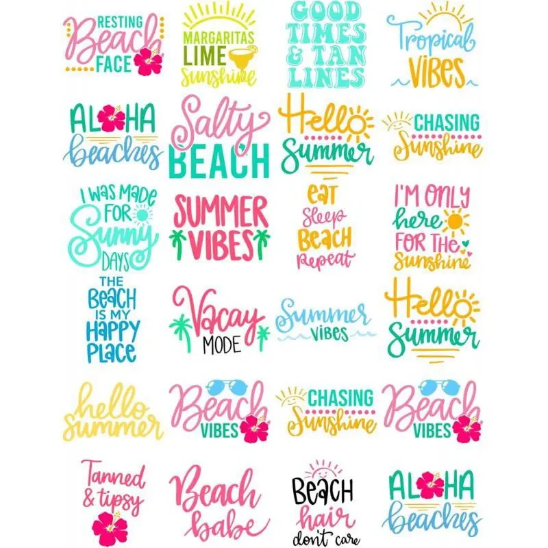 UV DTF Cup Wrap for 16 OZ 24PCS UV DTF Waterproof Stickers DIY Crafts can be Used for Mugs, Glasses, laptops, Thermos Cups, etc. (Summer Beach Quotes)