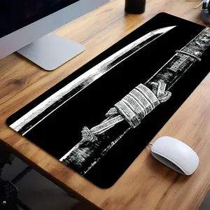 Samurai Sword Art Design Mouse Pad, 1 Count Rectangle Gaming Mouse Pad, Non-Slip Rubber Base Stitched Edge Desk Pad for Home Office, Corporate Work Desk Accessories