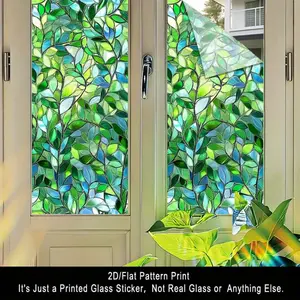 1PC, 2D Flat dense rattan green pattern frosted glass window film, transparent PVC adsorption glass door and window decoration, removable and reusable glass stickers. 17.71x39.37 inches (45x100 cm), suitable for home, kitchen, room, indoor festival party