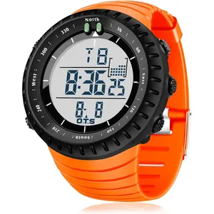 Men's 50mm Large Dial Digital Sports Watch - Waterproof Military Look Tactical Watch with Backlit Display, PU Strap, Stopwatch, Alarm for Outdoor Sport, Leisure Activities