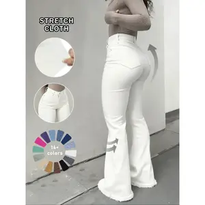 Women's Bell Bottom Jeans with Button Closure, Comfortable High-Waisted Casual Pants, Perfect for All Seasons, Daily Wear