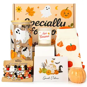 Halloween Gifts for Women, Boo Basket Stuffers for Teens Girls Adults, Fall Gifts Spa Gift Set for Sister Friend with Cute Pumpkin Spooky 16oz Glass Cup
