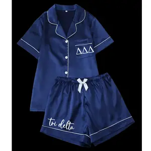Sorority Shorts Set Pajamas with Sorority Name and Greek Letters Available in S M L XL
