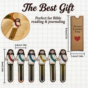 Faith Gifts Mini Jesus Figure Bookmarks with Decorative Stickers, 6PCS/12PCS Cute Religious Ornaments for Bible Reading, Ideal for Easter & Baptism Home Decor