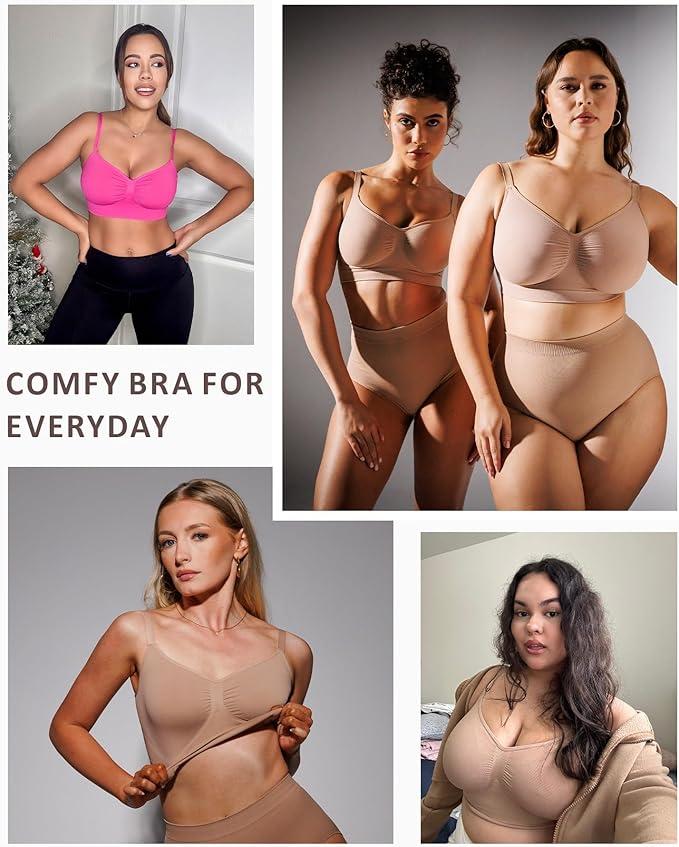 FeelinGirl Women's Wireless Bra Comfort Bralettes No Underwire Unlined Cami Bra Seamless Tshirt Bras Sports Bra Bralette Basic Comfortable Fit Womenswear Everyday Up to 44DD TikTokShopBlackFriday