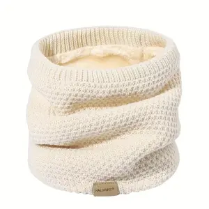 Thick Warm Knitted Scarf with Fleece Lining, Windproof Outdoor Skiing Cycling Neck Warmer, Simple Design Couple Winter Accessory