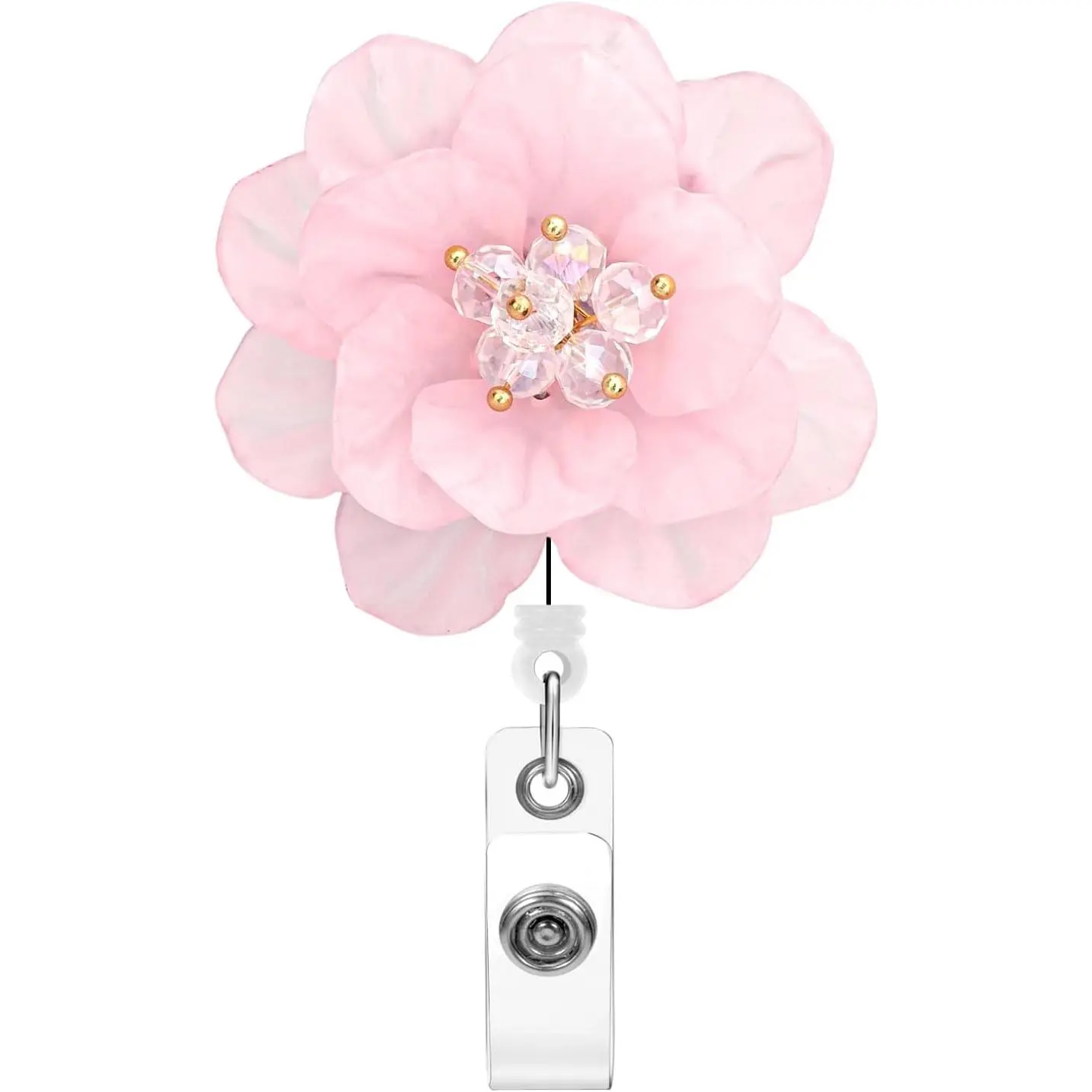 Badge Reel Retractable, Nurse Retractable Badge Holder, Flower ID Name Badge Clip, Badge Reel Clip with 360? Swivel  Clip & 24'' Durable Nylon Cord (Pink)