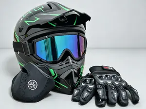 Adult Tactical Sporty Protective Gear Mountain Bike Helmet - Matte Black, DOT Certified 4-Piece Set with Goggles, Gloves, Ventilated for Off-Road Riding